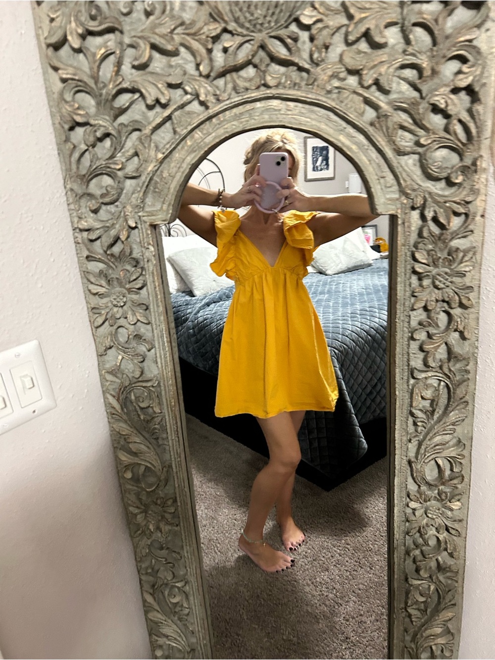 Ruffled V-Neck Mini Dress in Vibrant Orange - Picture 8 of 8